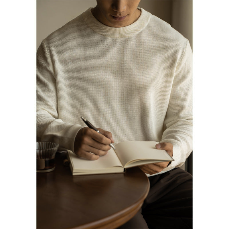 waffle-knit crew neck sweater