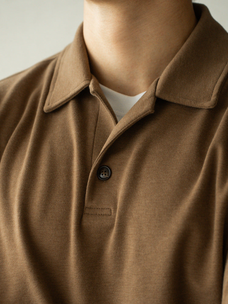 老钱风混纺柔软亲肤长袖POLO衫男士2025秋冬透气休闲宽松长袖T恤