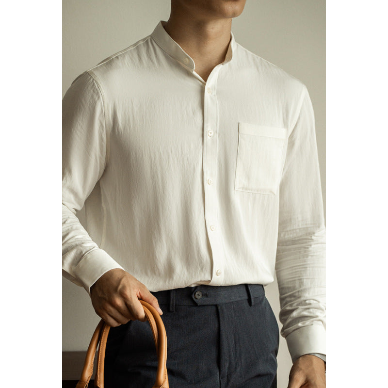 SONGNAN春秋高级感休闲衬衫男士长袖免烫商务通勤新中式立领衬衣