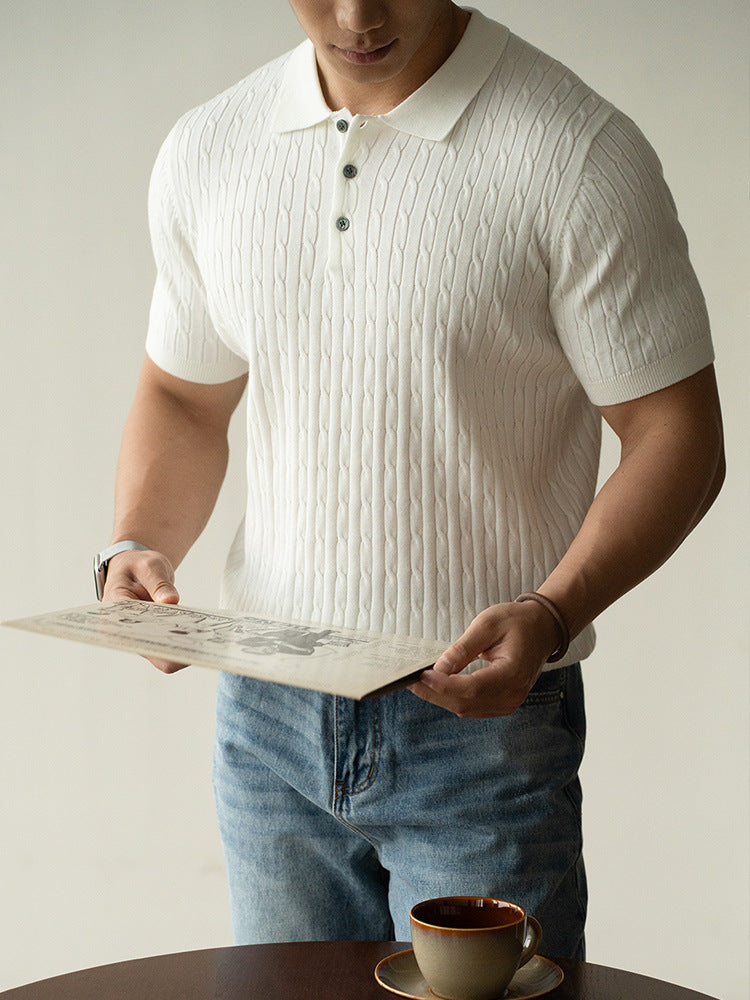 麻绳肌理柔软舒适短袖PoLo衫男2025夏季新款商务通勤百搭上衣1688