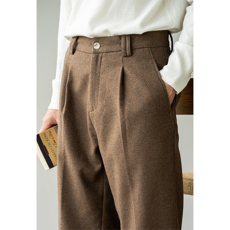 老钱风意式新款绵羊毛混纺毛呢休闲裤男2025轻商务秋冬保暖直筒裤