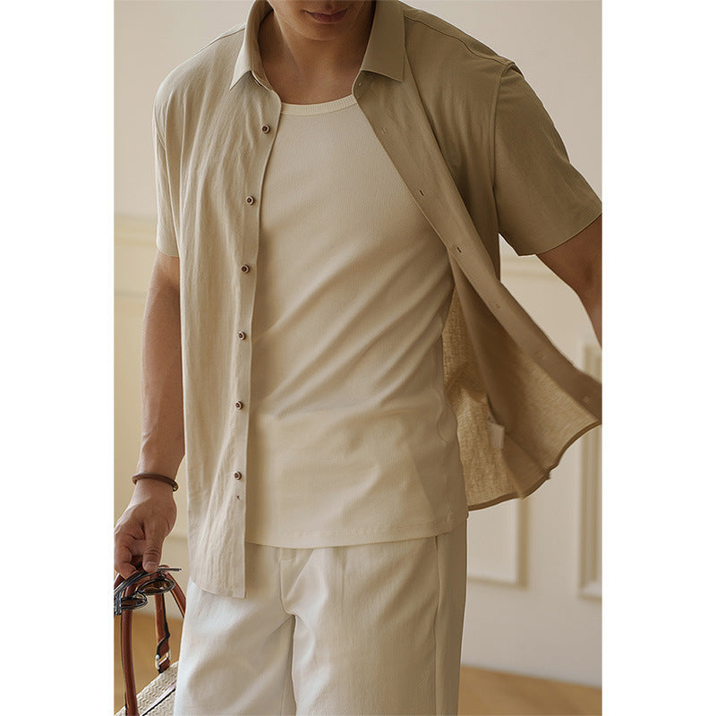 <font dir="auto" style="vertical-align: inherit;"><font dir="auto" style="vertical-align: inherit;">Men's cotton-linen blend seamless silky short-sleeved shirt, 2025 summer style, sweat-wicking, breathable, versatile new shirt.</font></font>