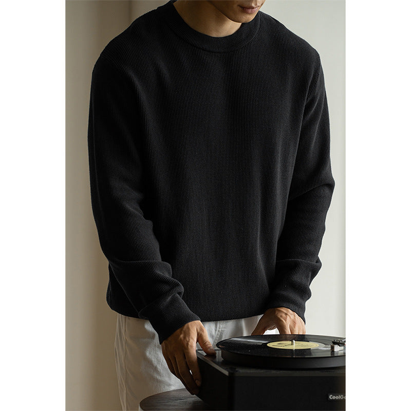 waffle-knit crew neck sweater