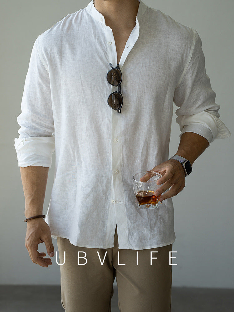 老钱风慵懒亚麻休闲长袖衬衣男士2025秋冬商务松弛感透气新款衬衫