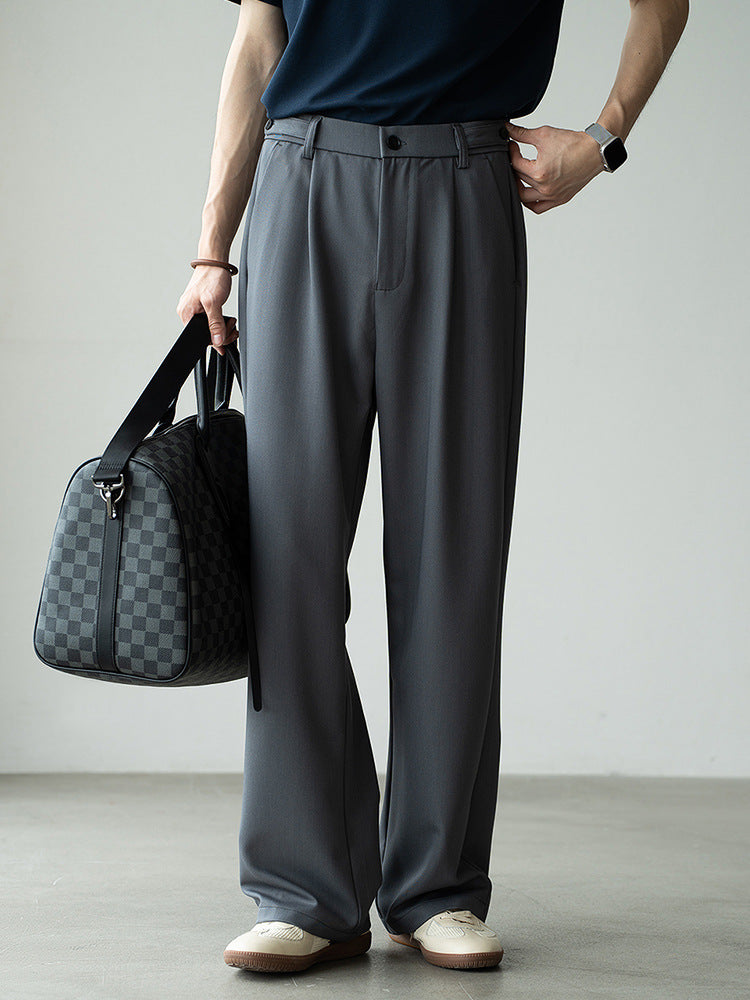 立体压褶天丝羊毛休闲直筒西裤男2025夏垂感显瘦通勤商务新款长裤