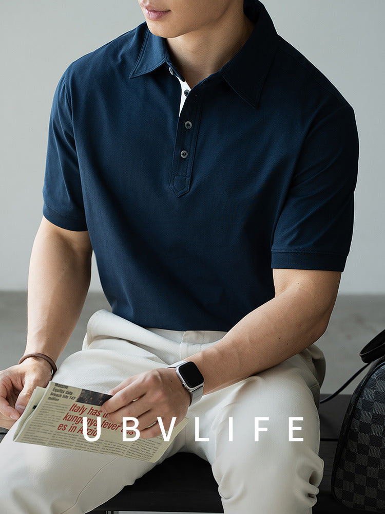 云棉商务冰丝凉感短袖POLO衫男2025年夏季手缝扣通勤休闲新款上衣