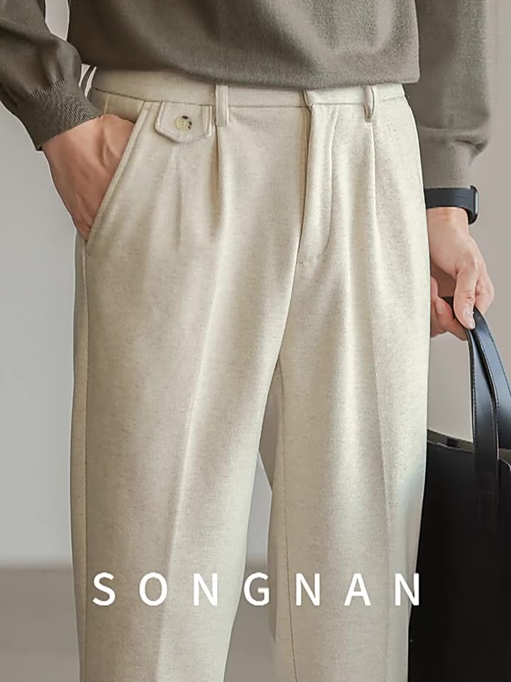 SONGNAN高品质毛呢裤休闲西裤男士秋冬保暖商务通勤九分长裤子