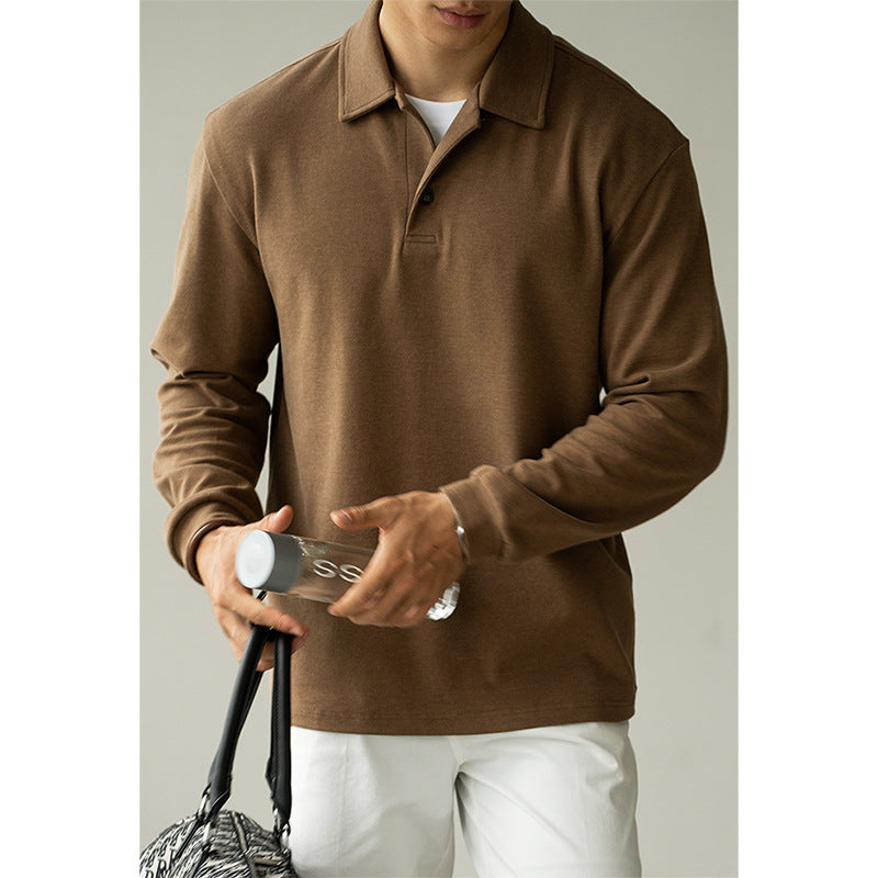 老钱风混纺柔软亲肤长袖POLO衫男士2025秋冬透气休闲宽松长袖T恤