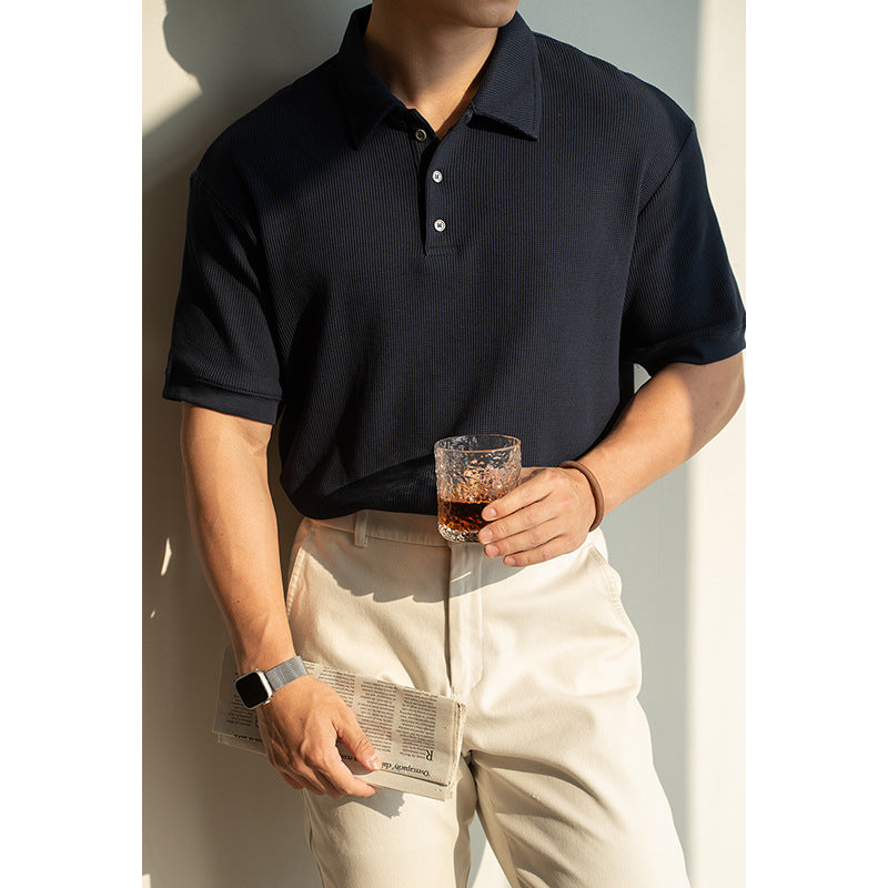 华夫格肌理透气吸湿POLO衫男士2025夏季新款翻领休闲百搭短袖T恤