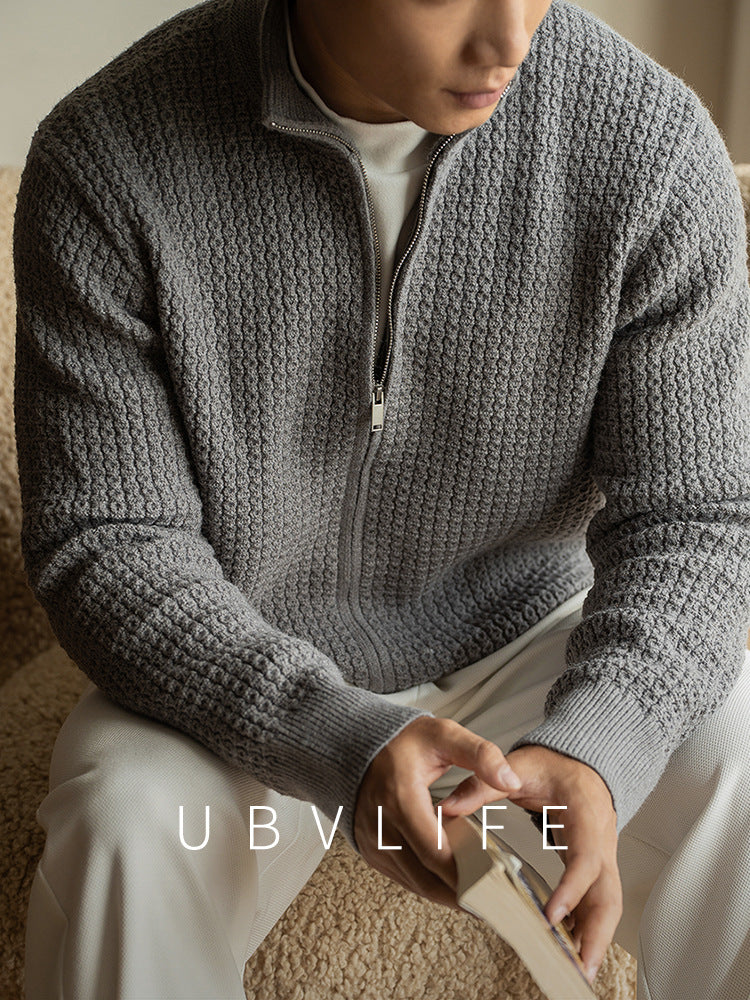 【黄金混纺】易打理立体肌理针织开衫男士2025秋保暖亲肤新款外套