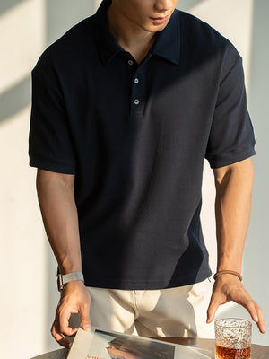 Waffle-textured breathable polo t-shirt