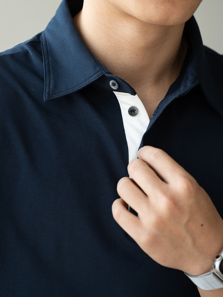 云棉商务冰丝凉感短袖POLO衫男2025年夏季手缝扣通勤休闲新款上衣