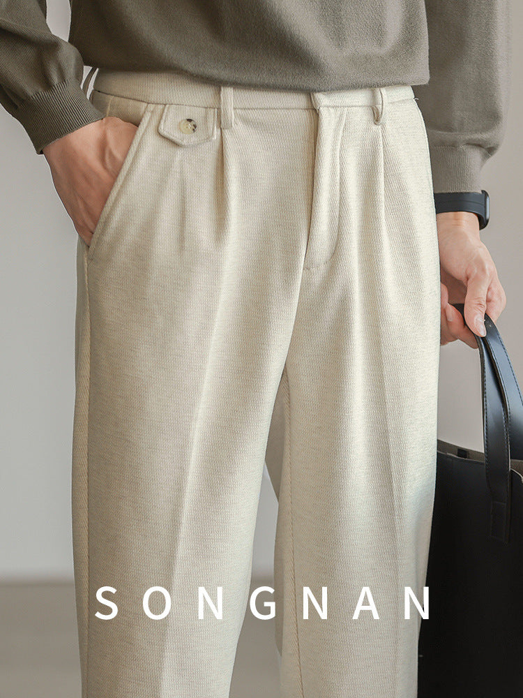 SONGNAN高品质毛呢裤休闲西裤男士秋冬保暖商务通勤九分长裤子