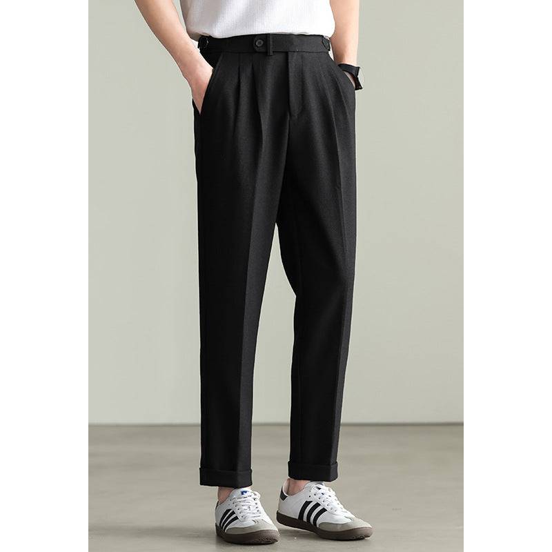 免烫3.0四面弹双褶直筒白色休闲裤男士2025春季新款通勤微锥薄款