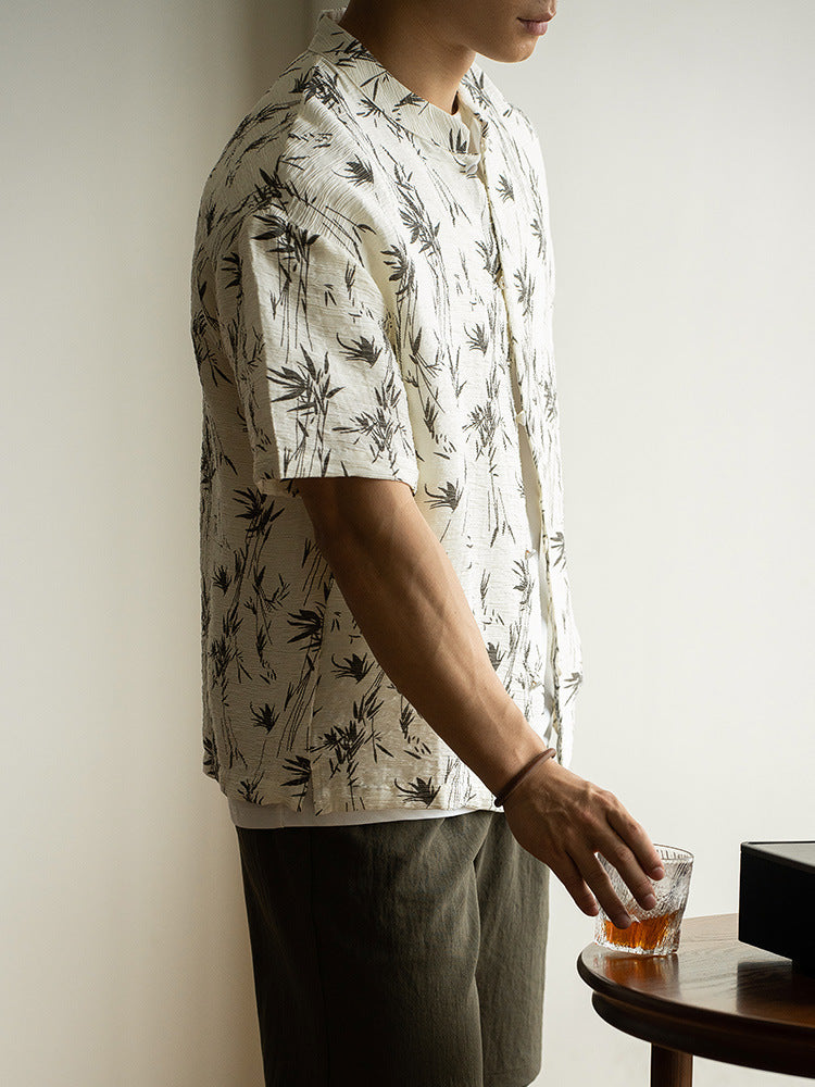 Henley collar short-sleeve shirt