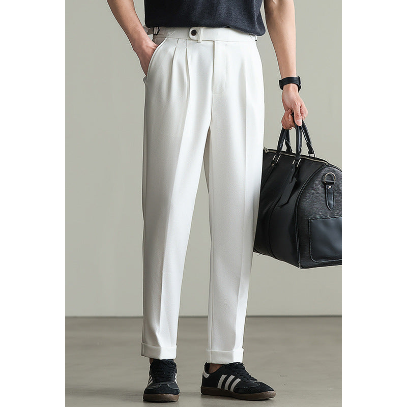 免烫3.0四面弹双褶直筒白色休闲裤男士2025春季新款通勤微锥薄款
