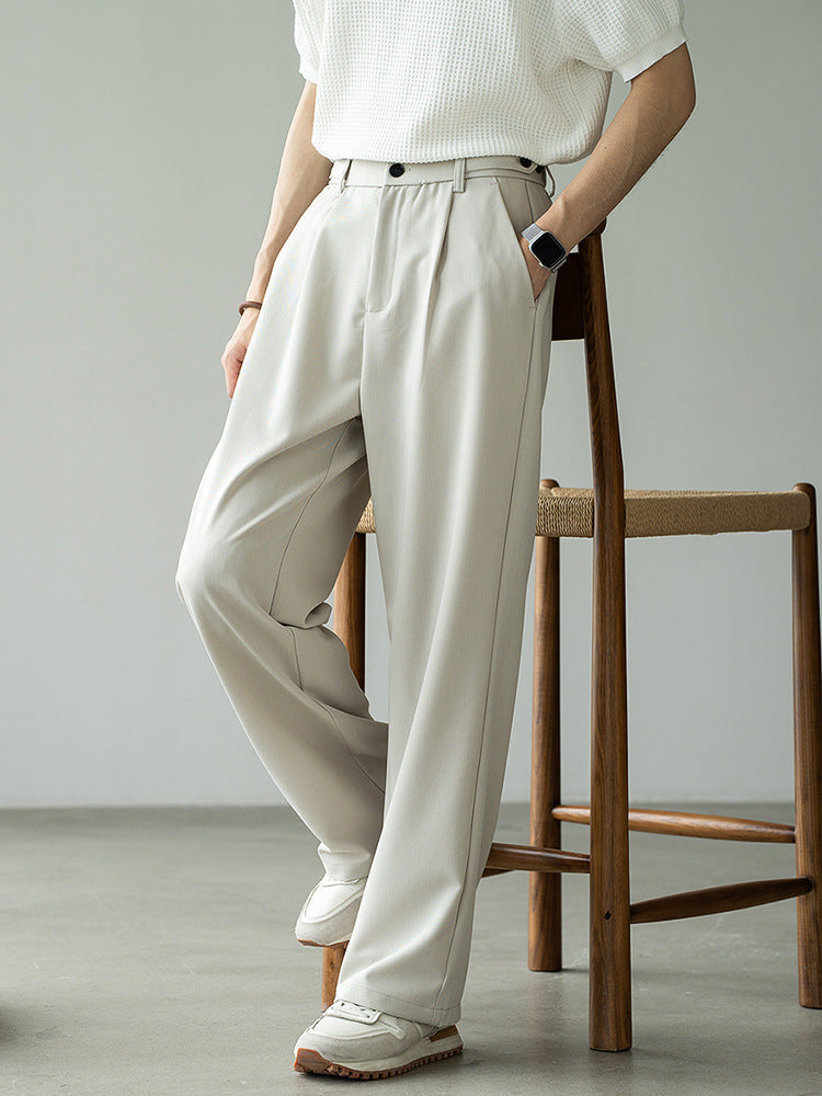 立体压褶天丝羊毛休闲直筒西裤男2025夏垂感显瘦通勤商务新款长裤