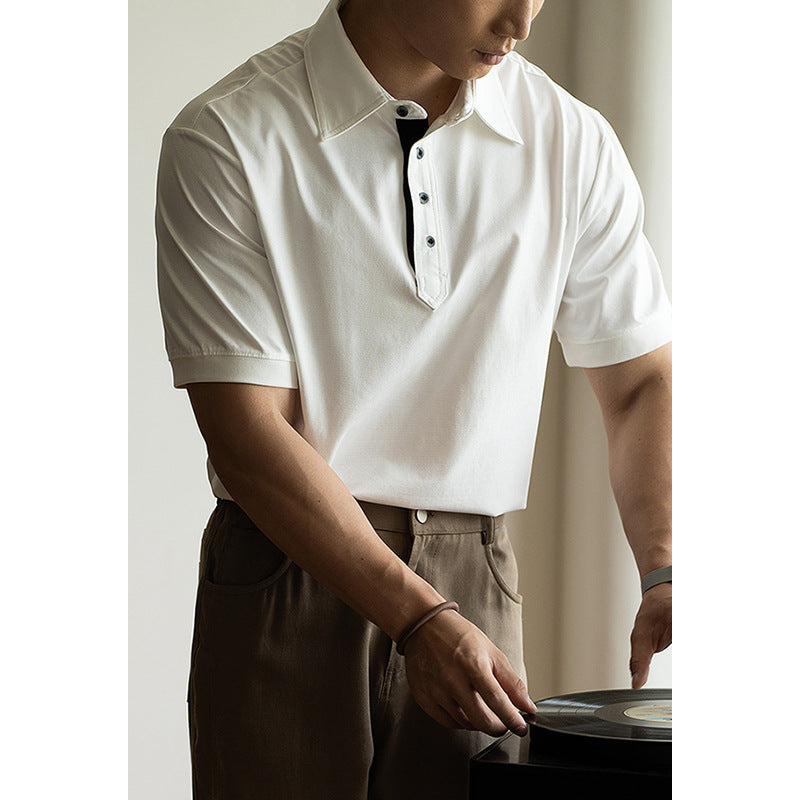 云棉商务冰丝凉感短袖POLO衫男2025年夏季手缝扣通勤休闲新款上衣