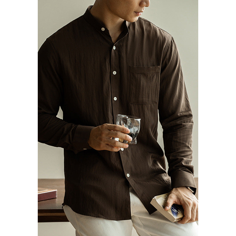 SONGNAN春秋高级感休闲衬衫男士长袖免烫商务通勤新中式立领衬衣