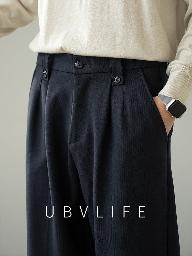 美式复古细腻羊毛混纺舒适休闲裤男2025秋季宽松纯色直筒新款长裤