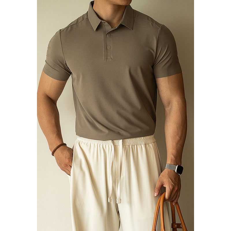 凉感无痕速干磁吸扣短袖polo衫男2025夏季休闲卡其色翻领新款上衣