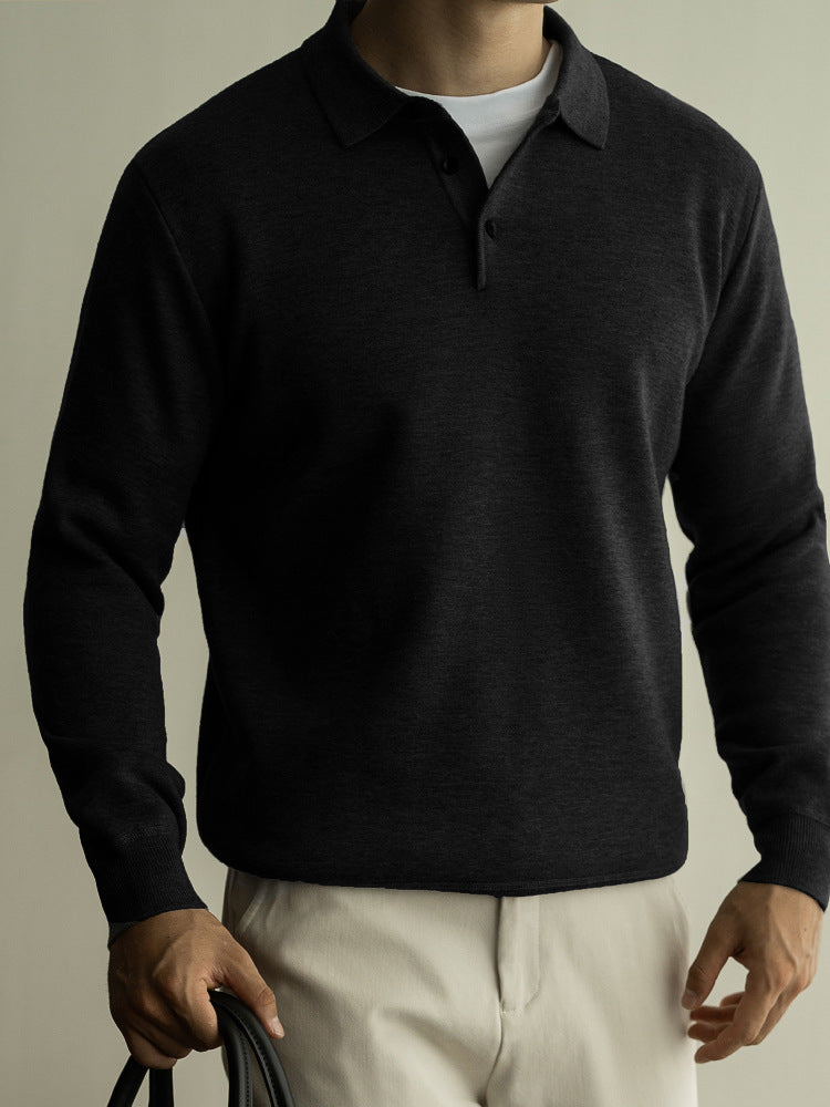 SONGNAN纯色加绒修身长袖POLO衫男士2024秋冬新款轻商务休闲翻领