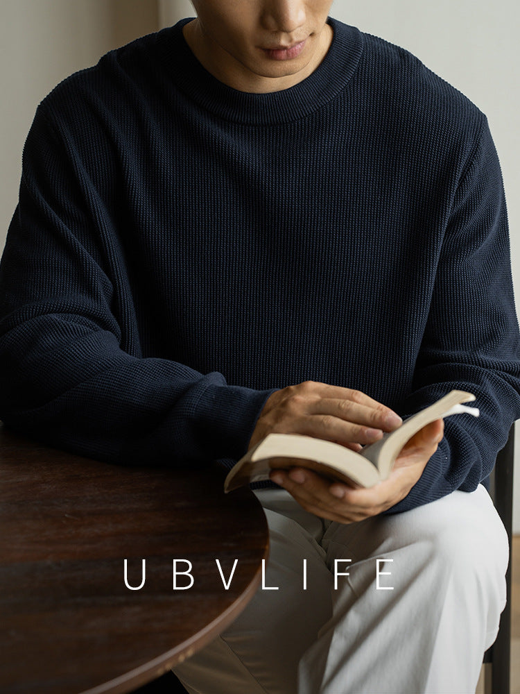 waffle-knit crew neck sweater