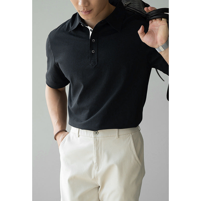 云棉商务冰丝凉感短袖POLO衫男2025年夏季手缝扣通勤休闲新款上衣