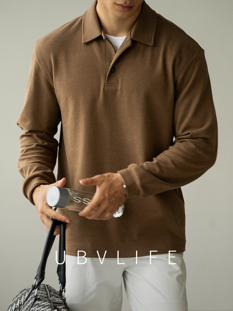 老钱风混纺柔软亲肤长袖POLO衫男士2025秋冬透气休闲宽松长袖T恤