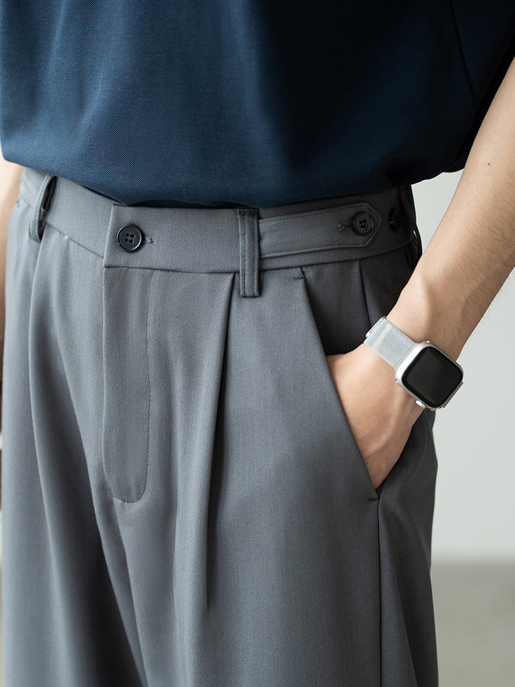 立体压褶天丝羊毛休闲直筒西裤男2025夏垂感显瘦通勤商务新款长裤