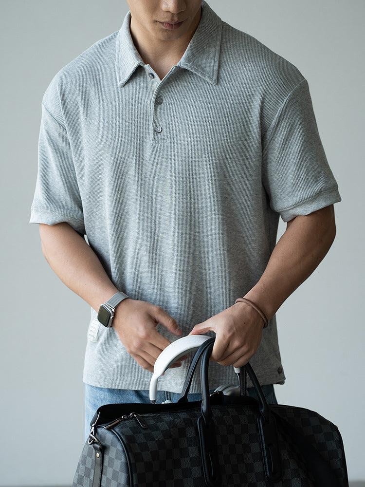 华夫格肌理透气吸湿POLO衫男士2025夏季新款翻领休闲百搭短袖T恤