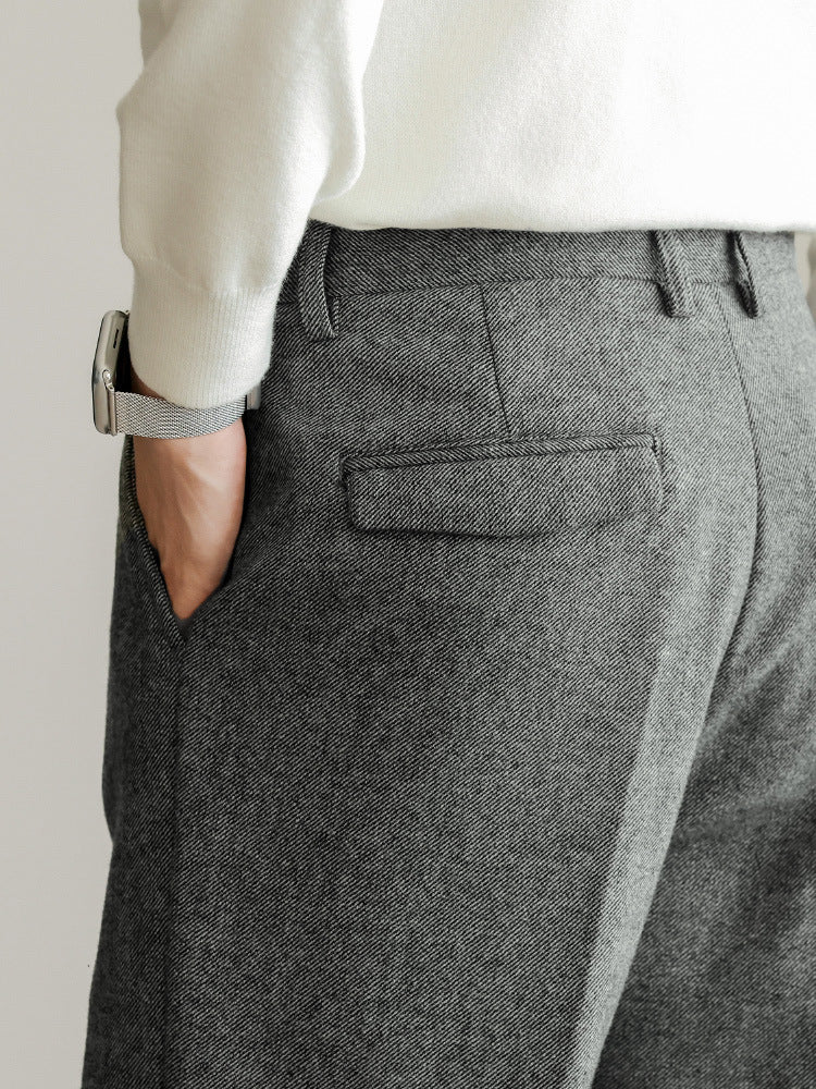 SONGNAN绵羊毛轻熟 休闲西裤直筒秋季 抗皱锥形男士毛呢九分裤子