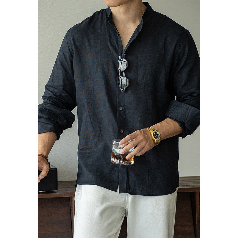 老钱风慵懒亚麻休闲长袖衬衣男士2025秋冬商务松弛感透气新款衬衫
