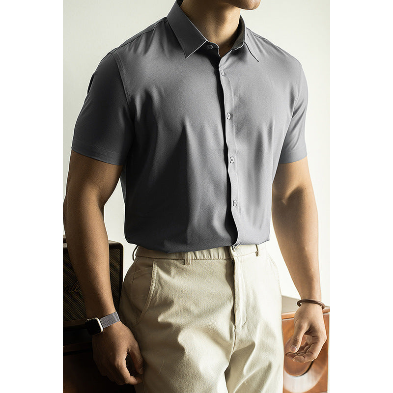 Lightweight ice-silk half-sleeve dress shirt