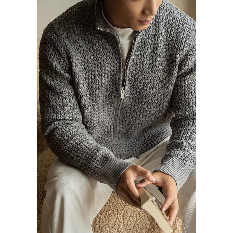 【黄金混纺】易打理立体肌理针织开衫男士2025秋保暖亲肤新款外套