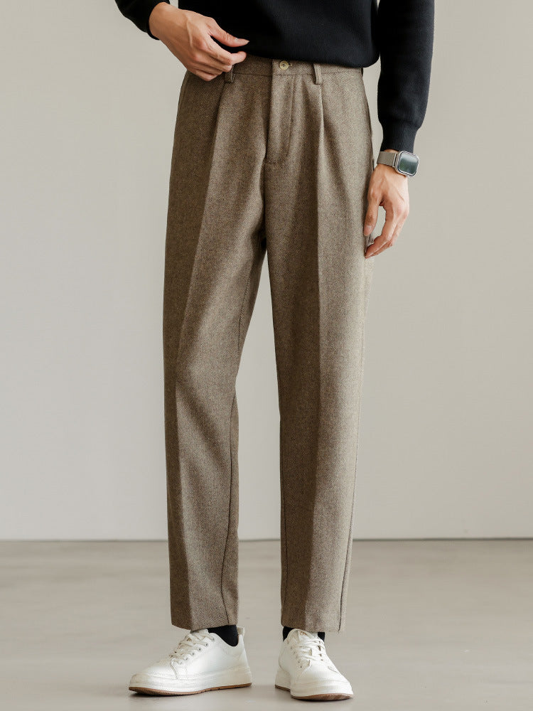 SONGNAN绵羊毛轻熟 休闲西裤直筒秋季 抗皱锥形男士毛呢九分裤子