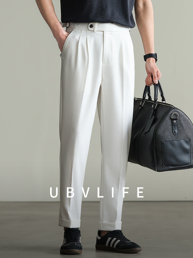 免烫3.0四面弹双褶直筒白色休闲裤男士2025春季新款通勤微锥薄款