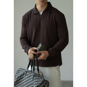 vintage waffle-textured seagull-collar long-sleeve shirt