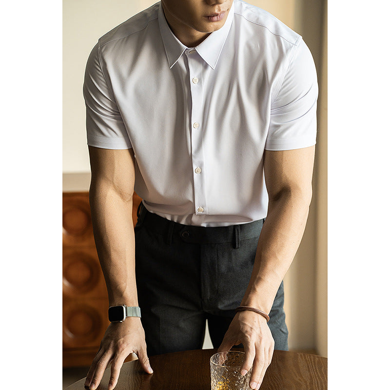 Lightweight ice-silk half-sleeve dress shirt