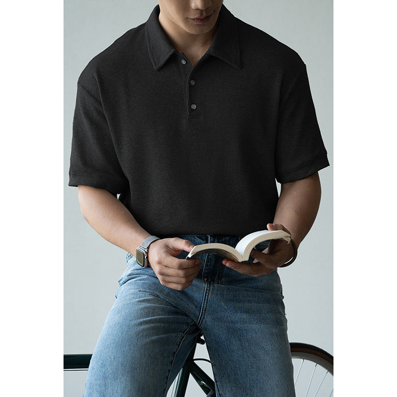 华夫格肌理透气吸湿POLO衫男士2025夏季新款翻领休闲百搭短袖T恤