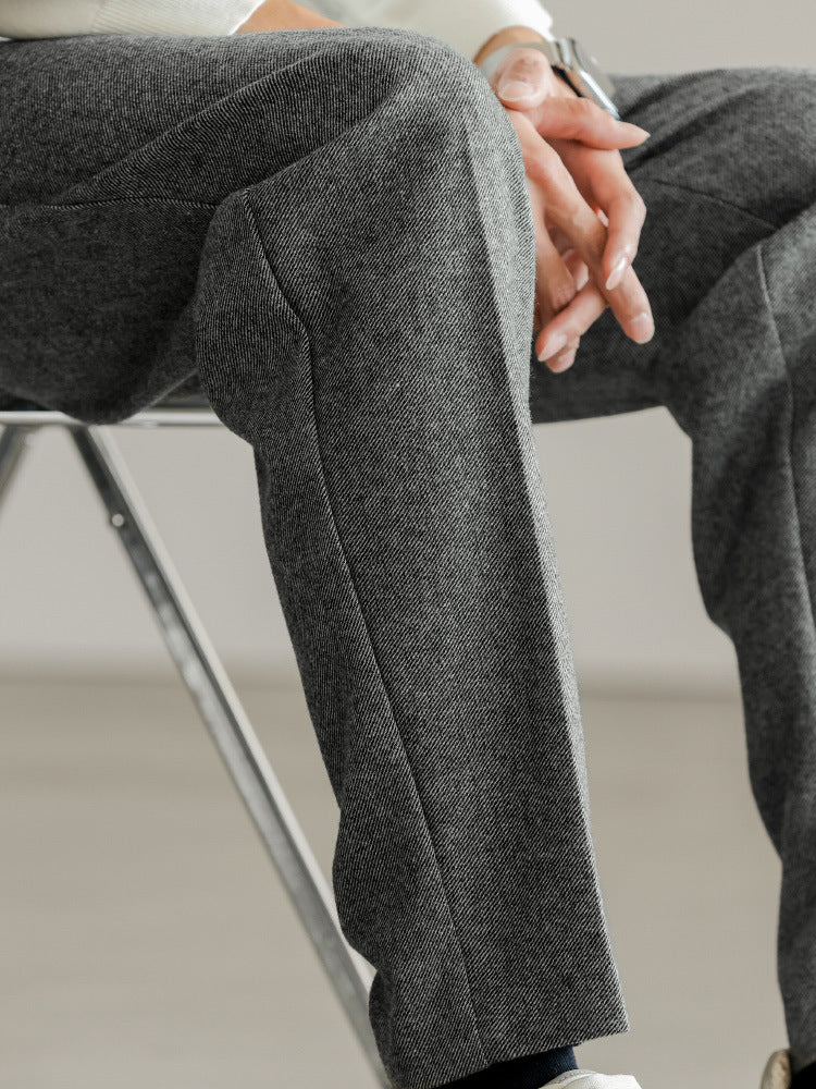 SONGNAN绵羊毛轻熟 休闲西裤直筒秋季 抗皱锥形男士毛呢九分裤子