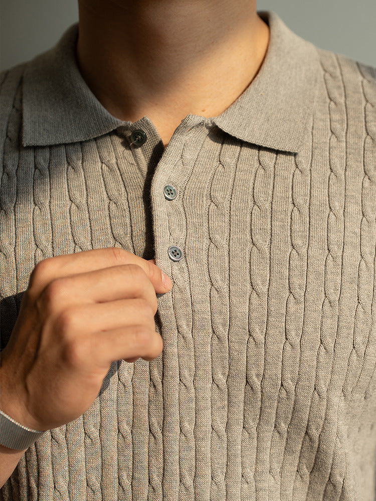 麻绳肌理柔软舒适短袖PoLo衫男2025夏季新款商务通勤百搭上衣1688