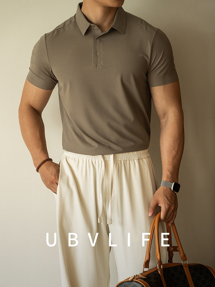 凉感无痕速干磁吸扣短袖polo衫男2025夏季休闲卡其色翻领新款上衣