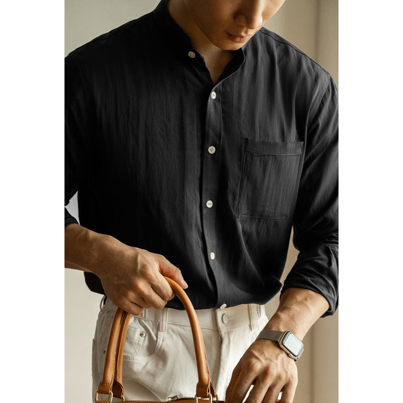 SONGNAN春秋高级感休闲衬衫男士长袖免烫商务通勤新中式立领衬衣