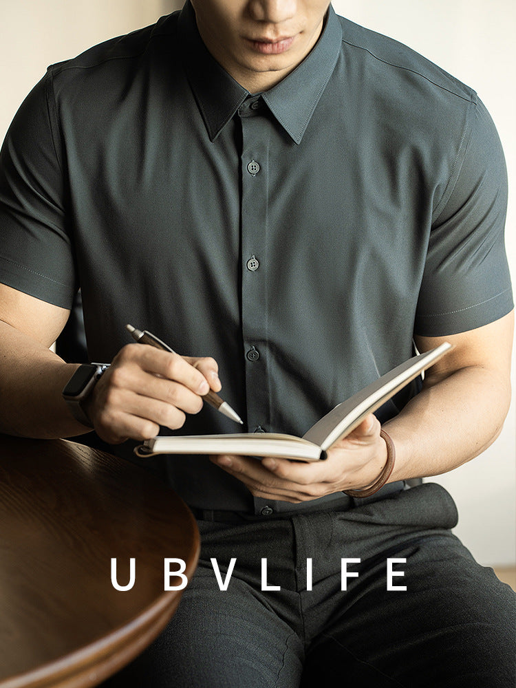 Lightweight ice-silk half-sleeve dress shirt