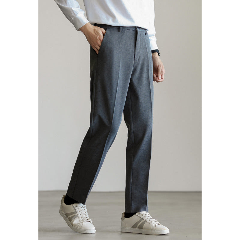 SONGNAN双色纱弹力伸缩腰围免烫男士西装裤修身直筒商务通勤长裤