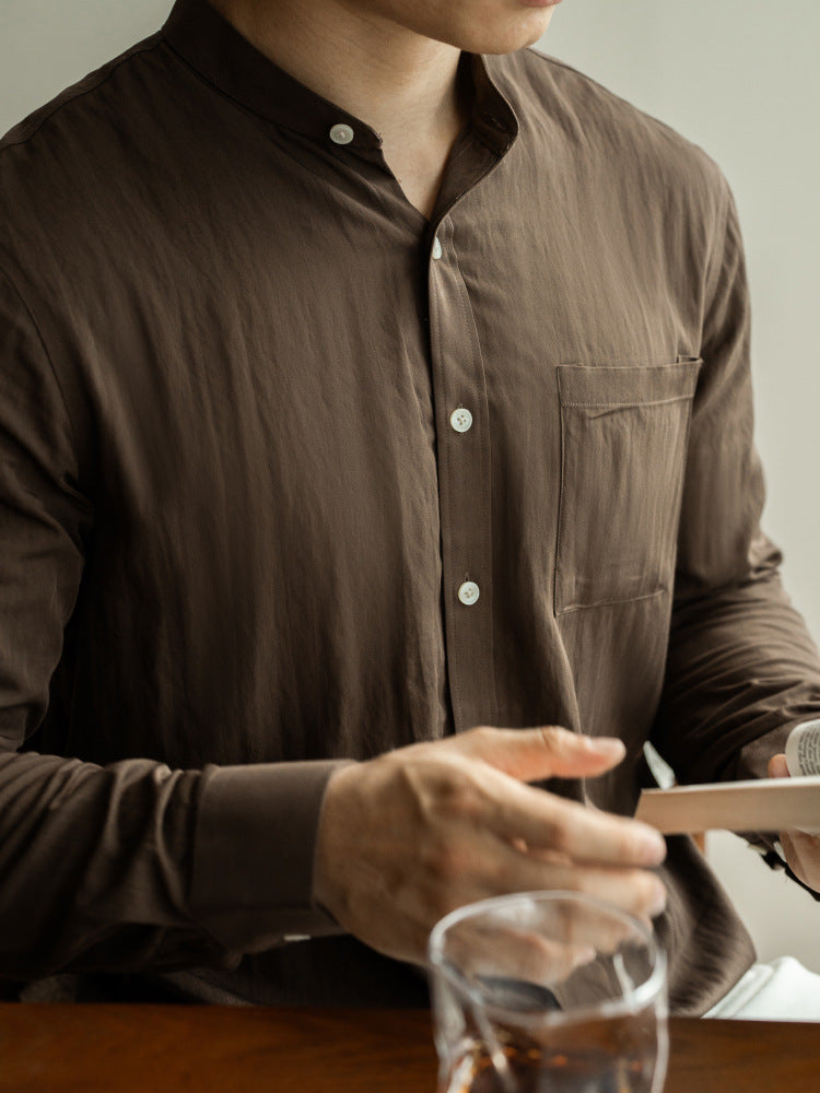 SONGNAN春秋高级感休闲衬衫男士长袖免烫商务通勤新中式立领衬衣