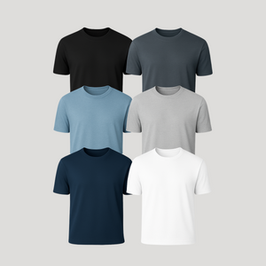 6 black, carbon, heather sapphire, heather grey, navy, white