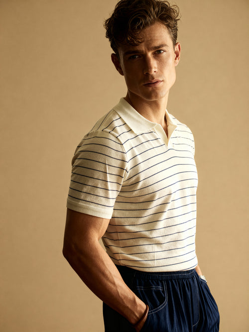 American-style striped turn-down collar polo t-shirt